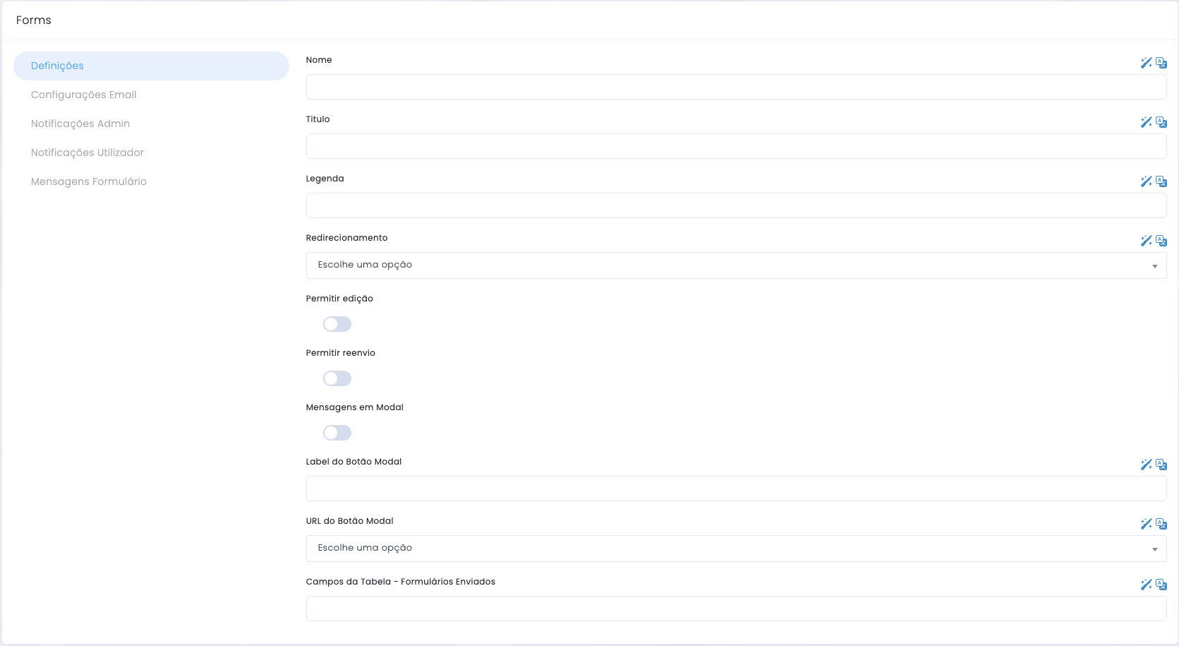 General form settings